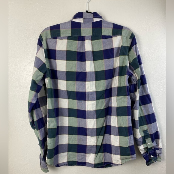 J. Crew Plaid Blue Green White Long Sleeve Button Down Shirt Casual Men’s Medium - Picture 2 of 14